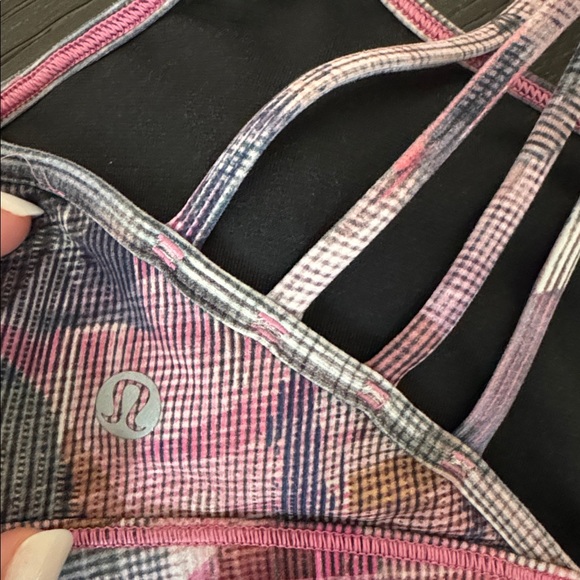 Lululemon Strappy Back Sports Bra Size 6 | Pink Black Lined Running Workout - Picture 3 of 6